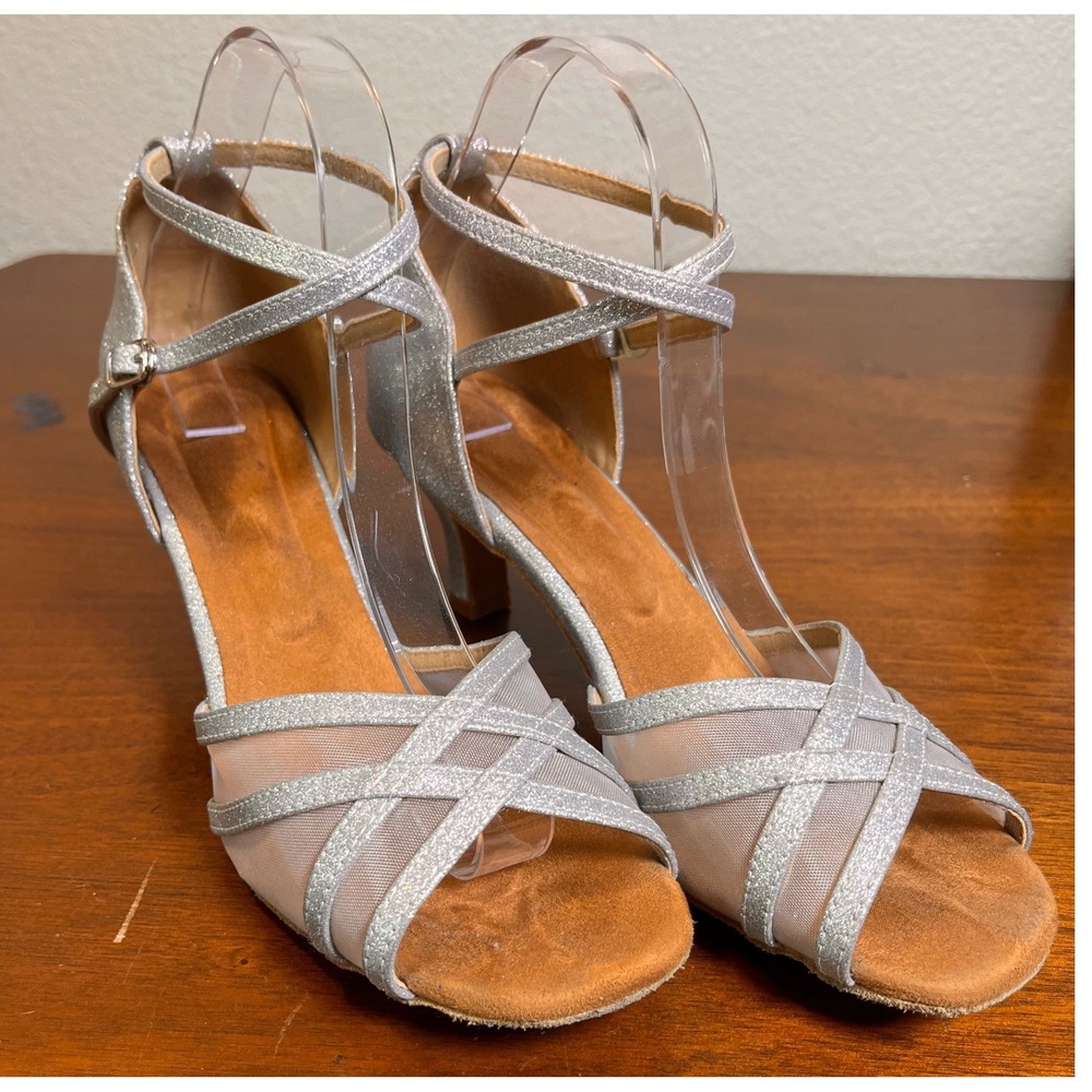 Silver Ballroom Dance Shoes‎ Women's Size 11 Latin Salsa Tango 2.5" Heel